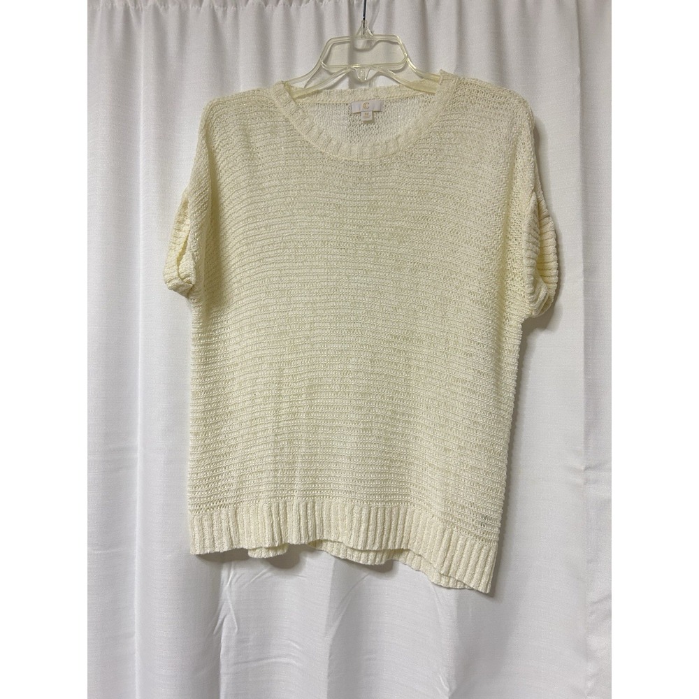 Charming Charlie Womens Short Sleeve Sweater Open Knit Cream M Lightweight